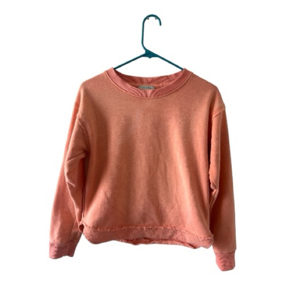 Paper Crane Raw Hem Cropped Sweatshirt Medium | Peach Coral Lounge Top